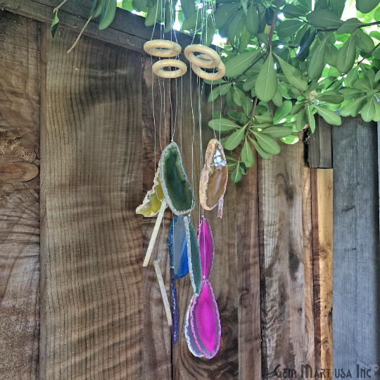 Gemstone Wind Chime, Natural Agate Slices, Crystal Quartz Wind Chime, Garden Décor, Home Décor, Melodic Tones