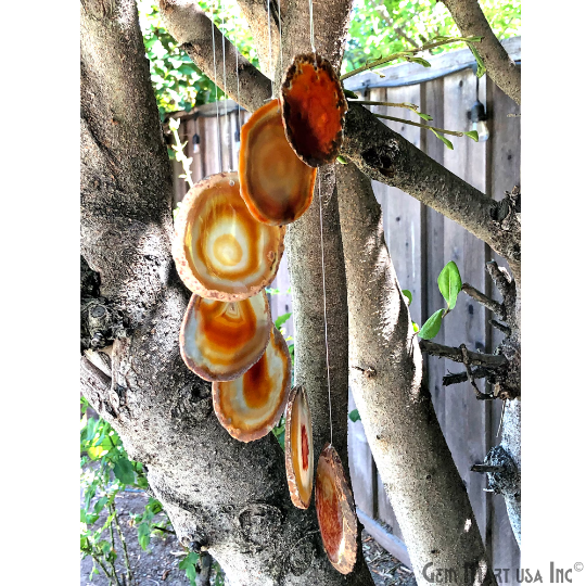 Gemstone Wind Chime, Natural Agate Slices, Crystal Quartz Wind Chime, Garden Décor, Home Décor, Melodic Tones