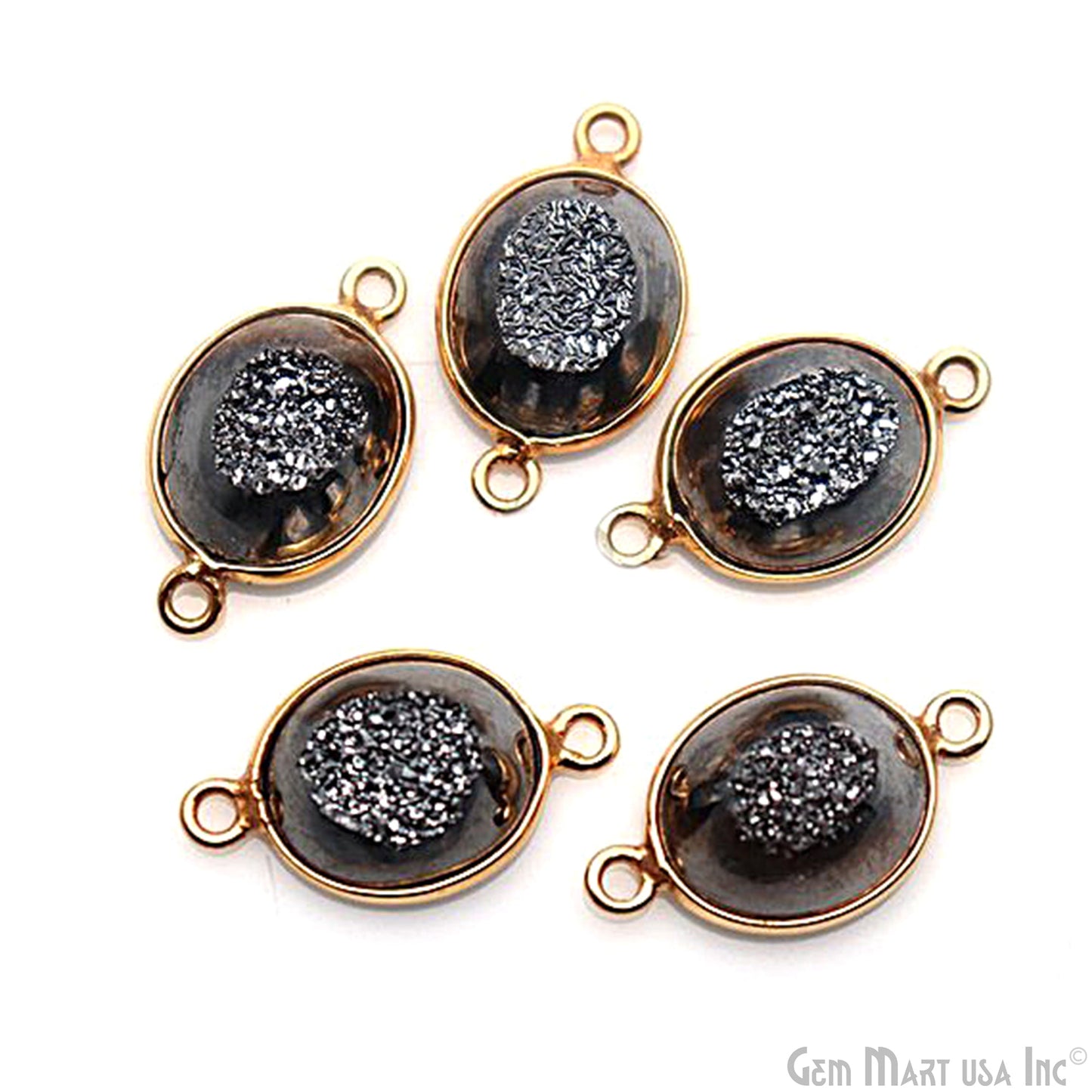 Window Druzy 10x12mm Oval Bezel Cave Druzy Connector (Pick Color, Bail, Plating)