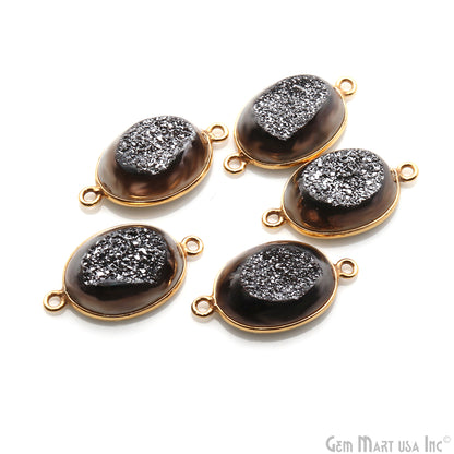 Window Druzy 12x16mm Oval Bezel Cave Druzy Connector (Pick Color, Bail, Plating)