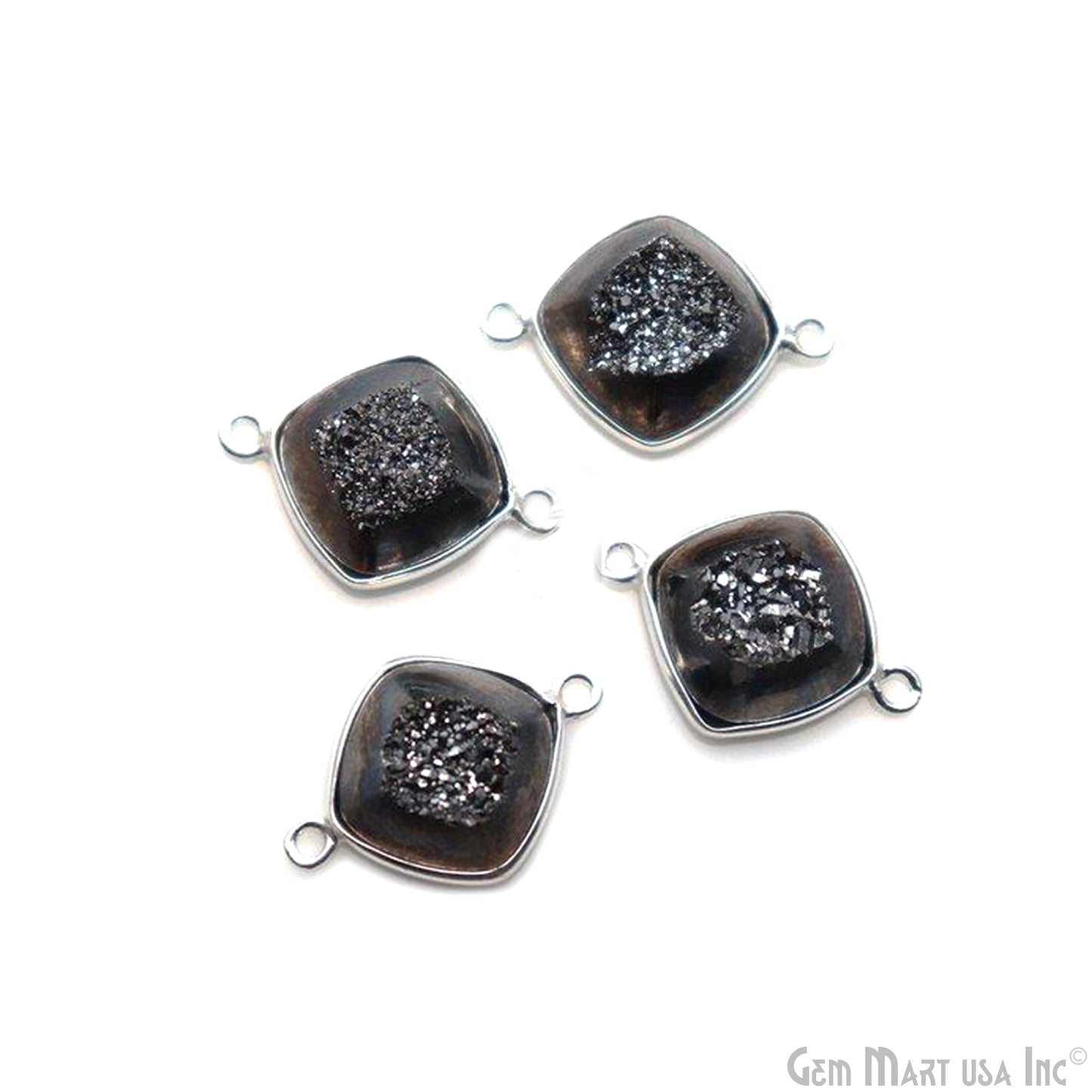 Window Druzy 12mm Cushion Shape Bezel Cave Druzy Gemstone Connector (Pick Your Color, Bail, Plating)