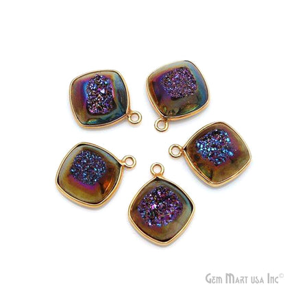 Window Druzy 12mm Cushion Shape Bezel Cave Druzy Gemstone Connector (Pick Your Color, Bail, Plating)