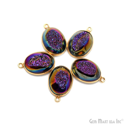 Window Druzy 12x16mm Oval Bezel Cave Druzy Connector (Pick Color, Bail, Plating)