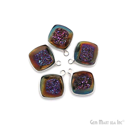 Window Druzy 12mm Cushion Shape Bezel Cave Druzy Gemstone Connector (Pick Your Color, Bail, Plating)