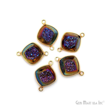 Window Druzy 12mm Cushion Shape Bezel Cave Druzy Gemstone Connector (Pick Your Color, Bail, Plating)