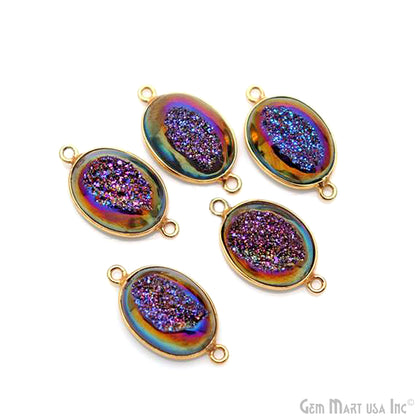 Window Druzy 12x16mm Oval Bezel Cave Druzy Connector (Pick Color, Bail, Plating)