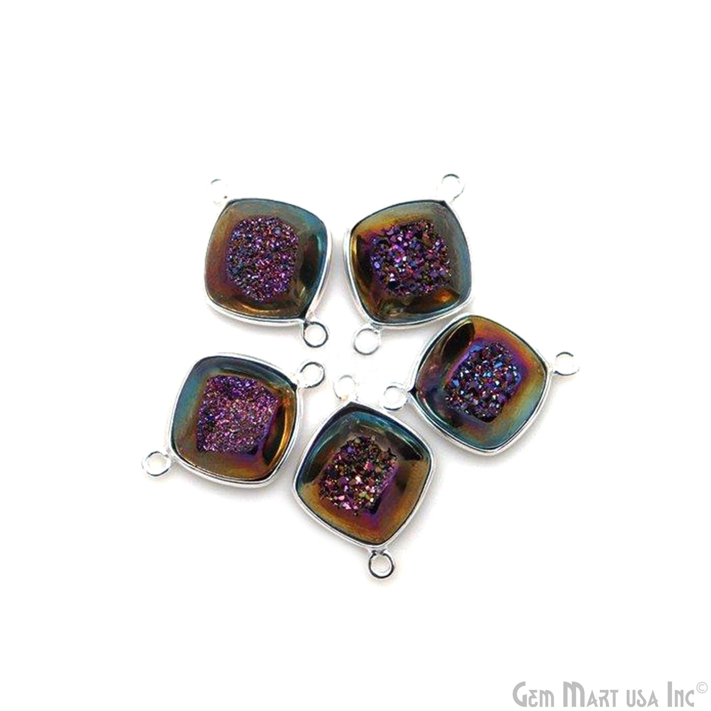 Window Druzy 12mm Cushion Shape Bezel Cave Druzy Gemstone Connector (Pick Your Color, Bail, Plating)