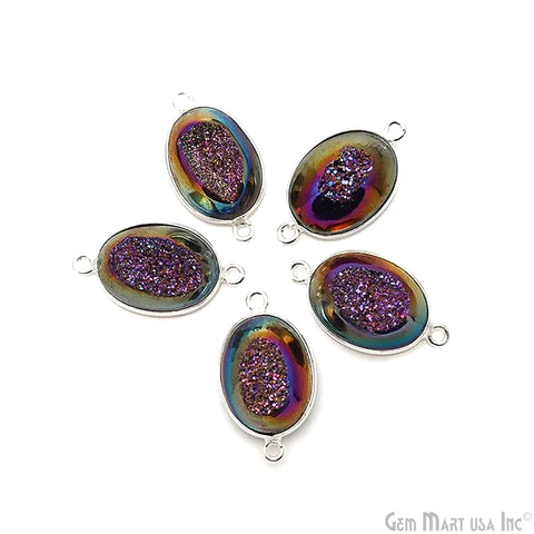 Window Druzy 12x16mm Oval Bezel Cave Druzy Connector (Pick Color, Bail, Plating)