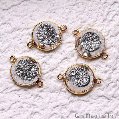 Window Druzy 14mm Round Shape Bezel Cave Druzy Gemstone Connector (Pick Your Color, Bail, Plating) - GemMartUSA