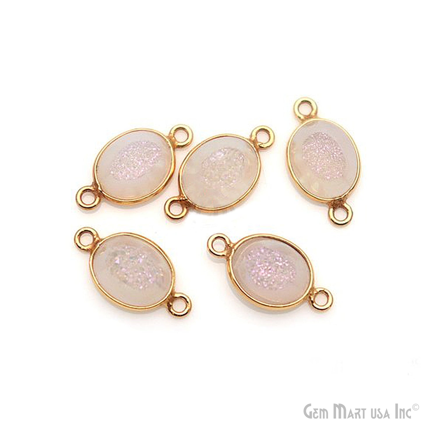 Window Druzy 8x10mm Oval Bezel Cave Druzy Connector (Pick Color, Bail, Plating)