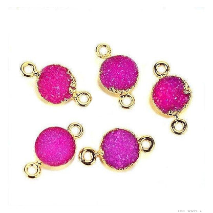 Gold Electroplated Druzy 8mm Round Shape Double Bail Gemstone Connector