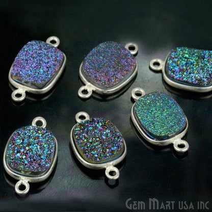 Clearance Titanium Druzy 10x12mm Octagon Silver Double Bail Bezel Gemstone Connector