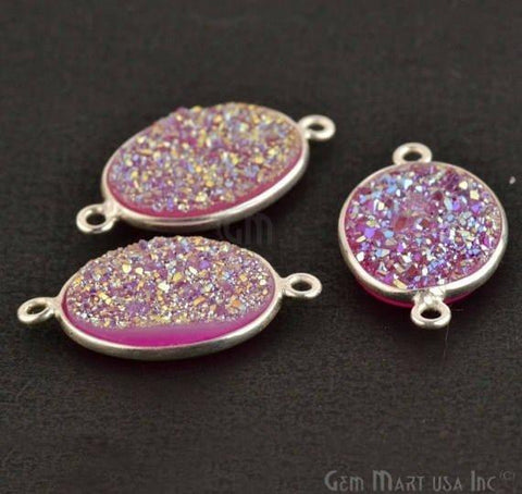Clearance Titanium Druzy 12x16mm Oval Silver Plated Double Bail Gemstone Connector