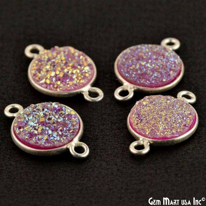 Clearance Titanium Druzy 10mm Round Double Bail Silver Bezel Connector