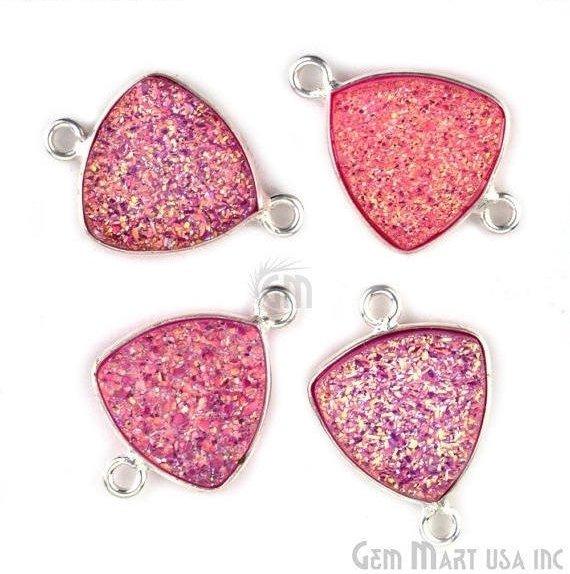 Clearance Natural Titanium Druzy 12mm Trillion Silver Plated Double Bail Gemstone Connector