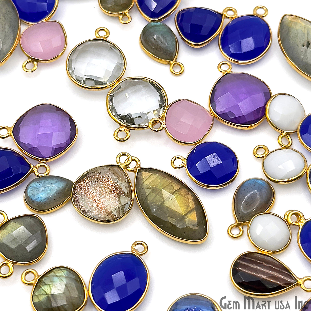 Gold Plated Pendant Bulk Lot, Single Bail Bezel Gemstones, Jewelry Making Supplies, DIY Jewelry Starter Kit, 18 pcs Craft Pack, GemMartUSA