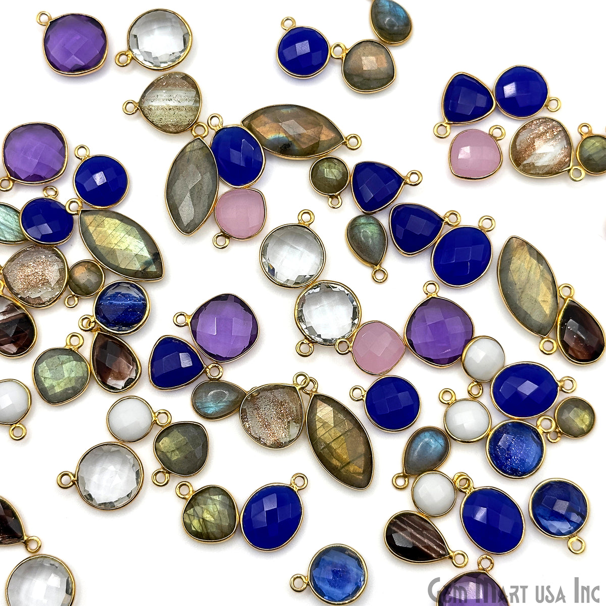 Gold Plated Pendant Bulk Lot, Single Bail Bezel Gemstones, Jewelry Making Supplies, DIY Jewelry Starter Kit, 18 pcs Craft Pack, GemMartUSA