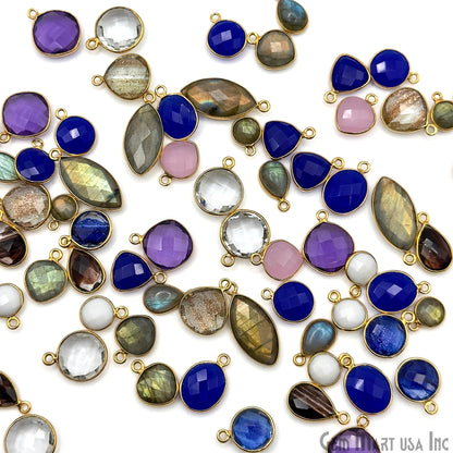 Gold Plated Pendant Bulk Lot, Single Bail Bezel Gemstones, Jewelry Making Supplies, DIY Jewelry Starter Kit, 18 pcs Craft Pack, GemMartUSA