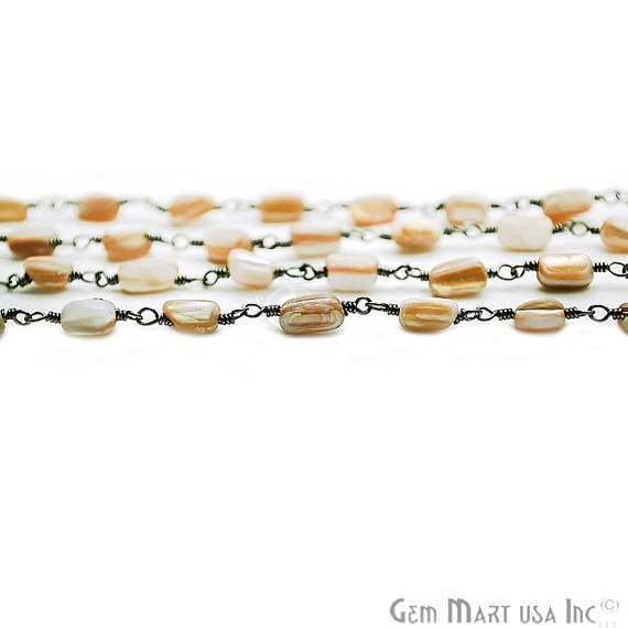 Mother Of Freshwater Pearl 6x4mm Oxidized Wire Wrapped Beads Rosary Chain - GemMartUSA (762996588591)