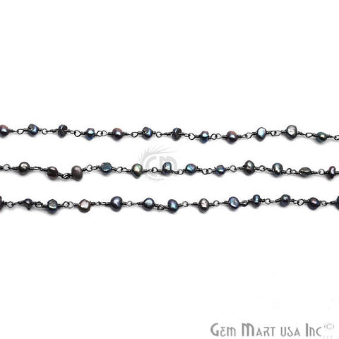 Black Freshwater Pearl Oxidized Wire Wrapped Beads Rosary Chain (763006255151)