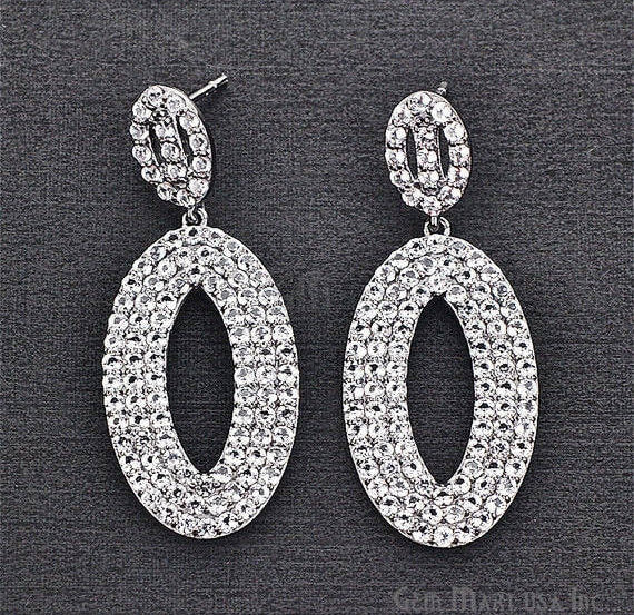 Black Plated Studded With Micro Pave White Topaz Dangle Earring