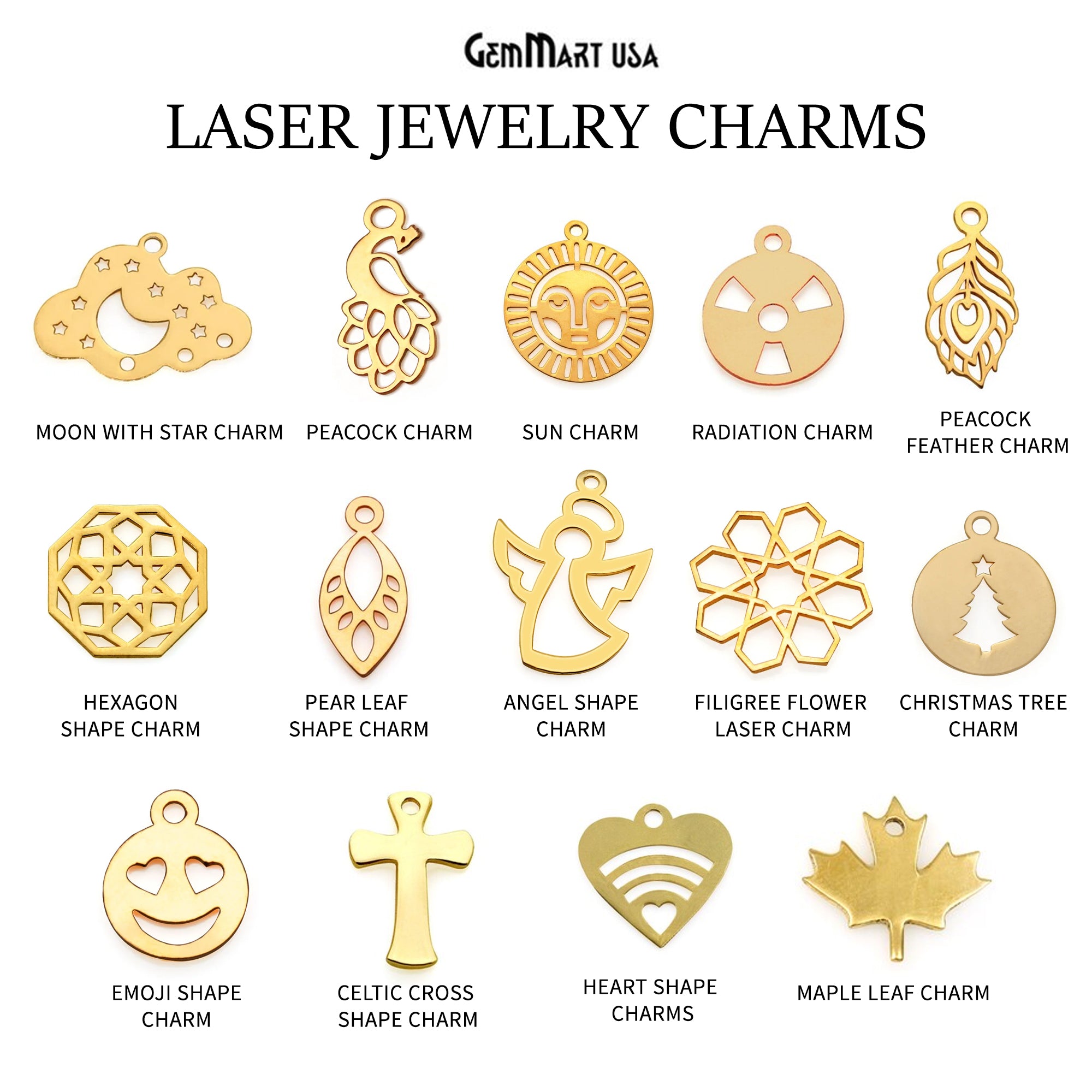 Laser Finding Gold Plated Jewelry Charm For Bracelets & Pendants