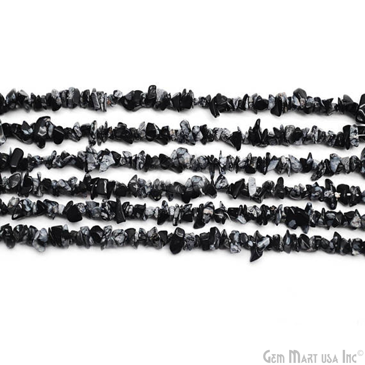 Black Obsidian Chip Beads, 34 Inch, Natural Chip Strands, Drilled Strung Nugget Beads, 3-7mm, Polished, GemMartUSA (CHBO-70001)