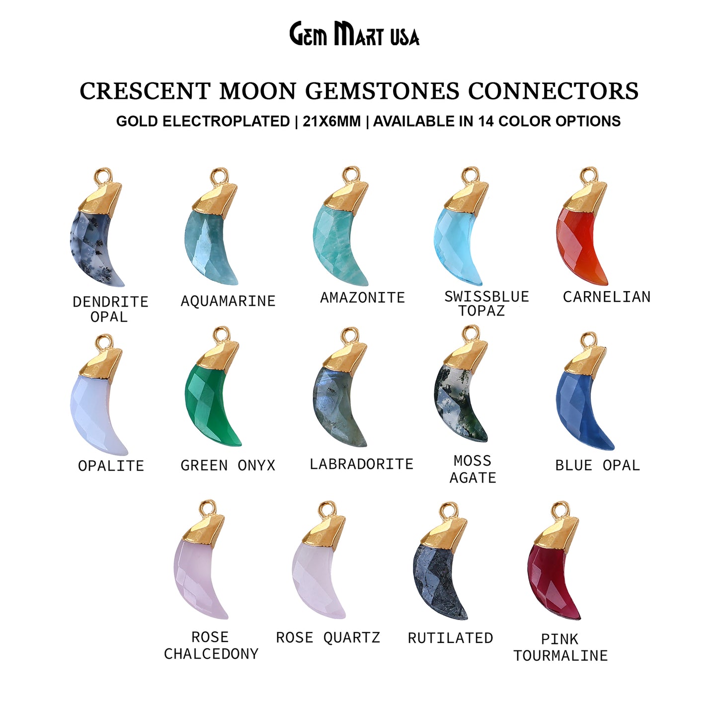 Moon Shape Single Bail Gold Electroplated Gemstone Connector