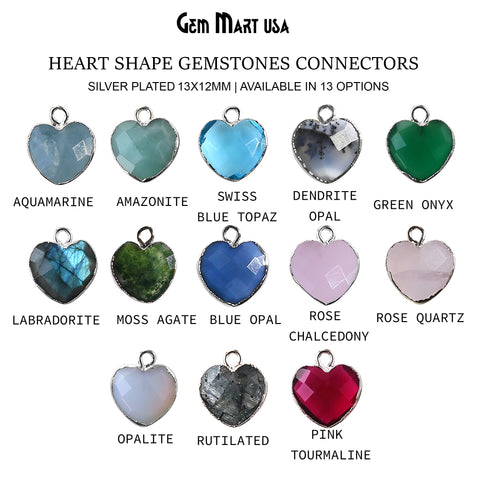 Heart Shape 13x12mm Silver Electroplated Single Bail Gemstone Connector Pendant