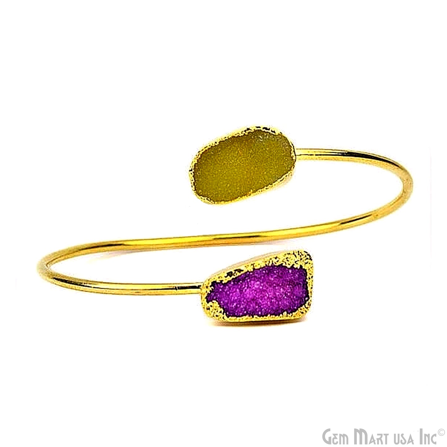 Elegant Adjustable Double Druzy Gemstone Stacking Bangle Bracelet