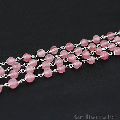 Rose Jade Beads 4mm Silver Plated Wire Wrapped Rosary Chain