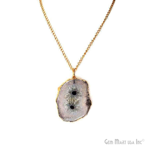One Of A Kind Solar druzy 49x64mm Gold Electroplated Single Bail 34 Inch Necklace Chain Pendant