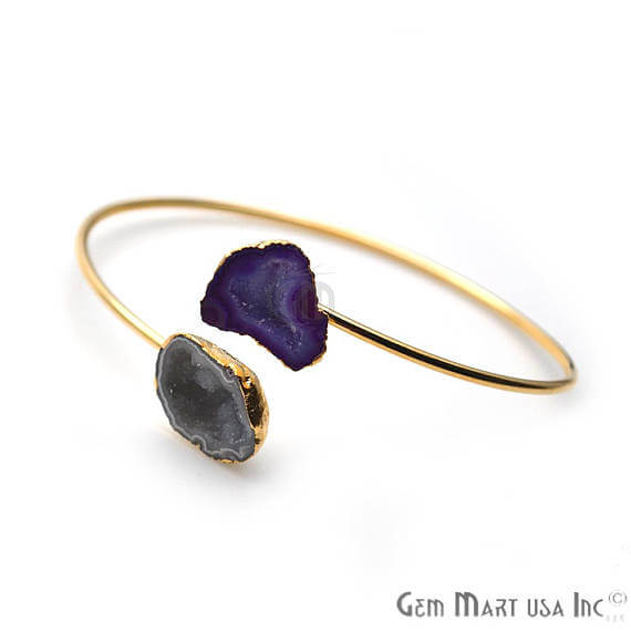 Geode Druzy Gold Edged Adjustable Stacking Bangle Bracelet