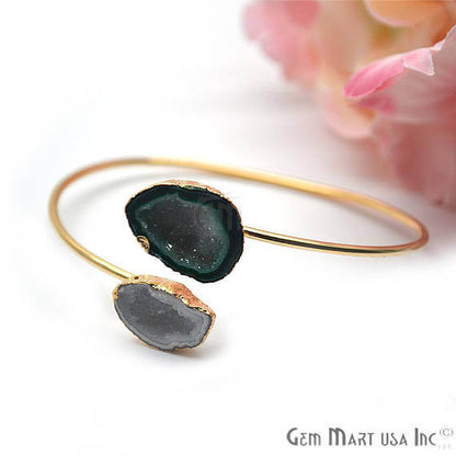 Geode Druzy Gold Edged Adjustable Stacking Bangle Bracelet