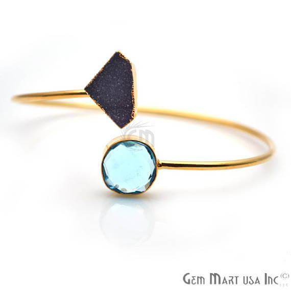 Blue Topaz With Druzy Gold Stacking Bangle Bracelet