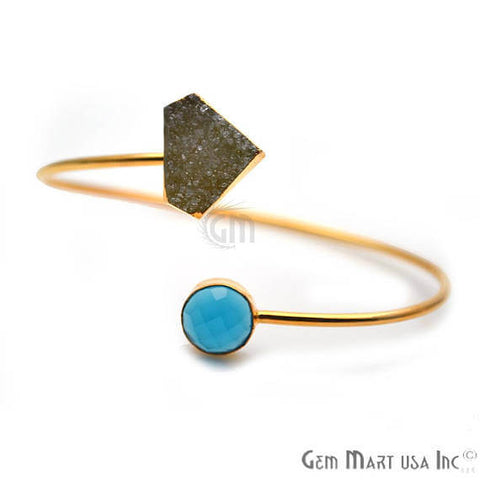 Blue Chalcedony With Druzy Gold Stacking Bangle Bracelet