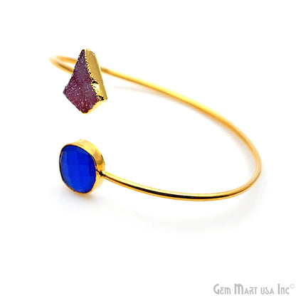 Gold Electroplated Adjustable Gemstone with Druzy Stacking Bangle Bracelet