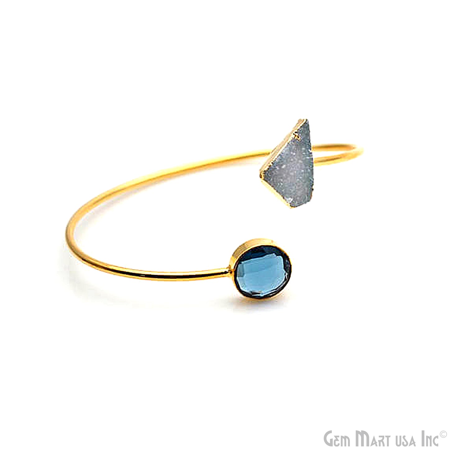 Gold Electroplated Adjustable Gemstone with Druzy Stacking Bangle Bracelet