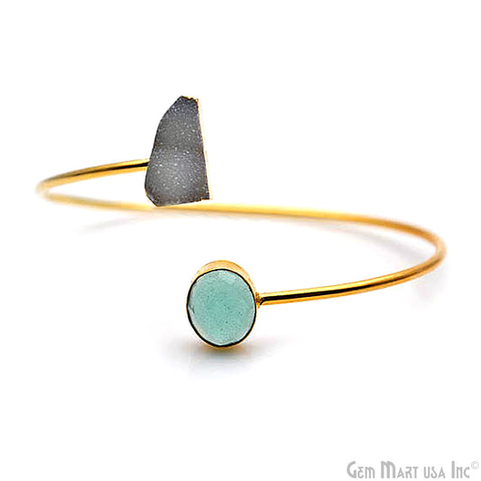 Aqua Chalcedony & Druzy Gold Plated Stacking Bangle Bracelet