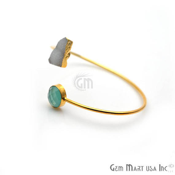 Aqua Chalcedony & Druzy Gold Plated Stacking Bangle Bracelet