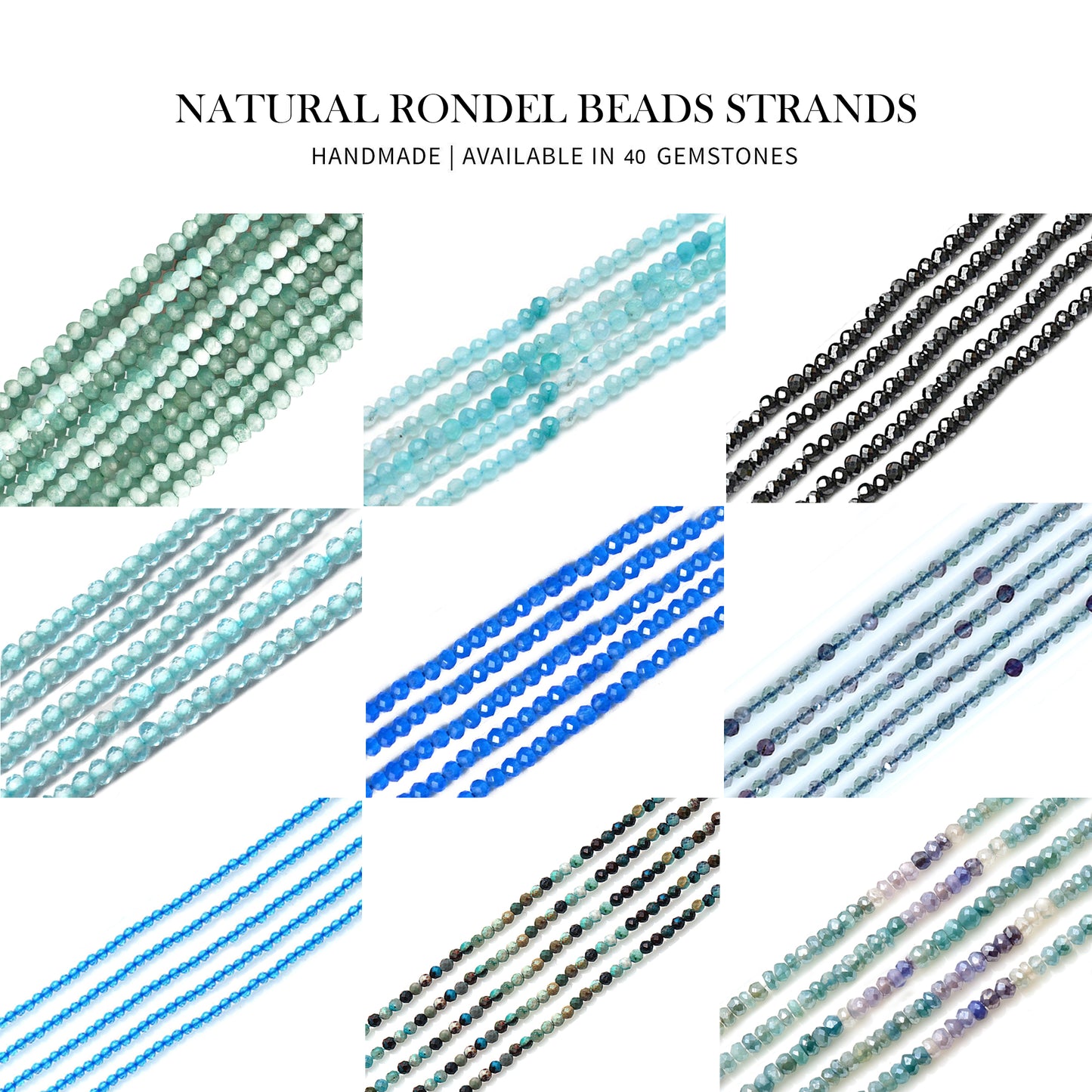 Rondelle Beads, 12-13 Inch Bead Strands, Natural Strung Gemstone, 2-2.5mm, Faceted, GemMartUSA (70000)
