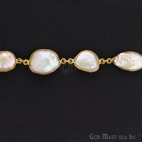 Freshwater Pearl 10-15mm Freeform Gold Bezel Continuous Connector Chain - GemMartUSA (764288761903)