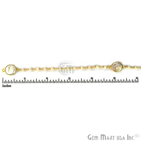 Freshwater Pearl Beads 10mm Round Gold Plated Wire Wrapped Bezel Connector Chain - GemMartUSA (764289613871)