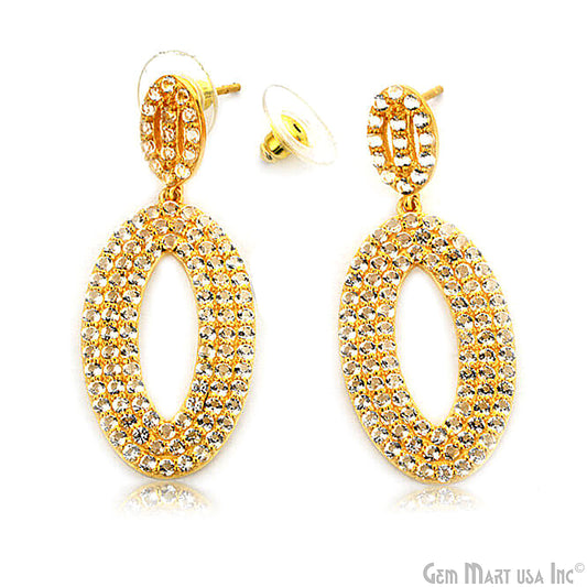 Gold Vermeil Studded With Micro Pave White Topaz 48x20mm Dangle Earring