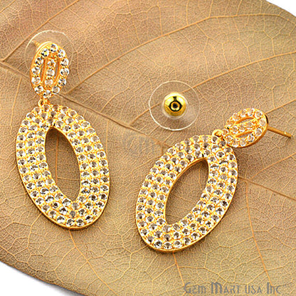 Gold Vermeil Studded With Micro Pave White Topaz 48x20mm Dangle Earring