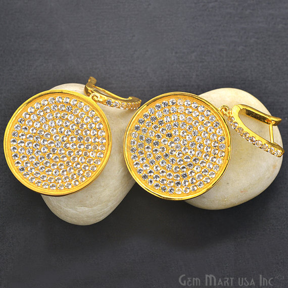 Gold Vermeil Studded With Micro Pave White Topaz Dangle Earring