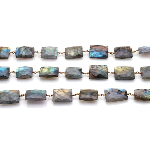 Labradorite Tumbled 16x12mm Rectangle Faceted Flashy Connector Chain
