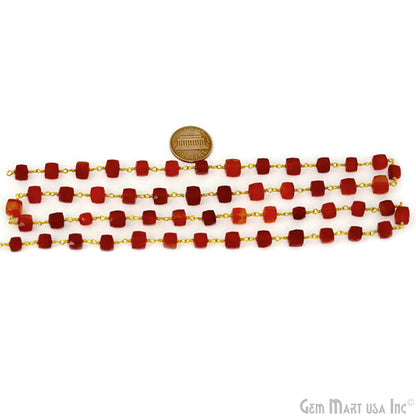 Carnelian Cube 5-6mm Gold Plated Wire Wrapped Beads Rosary Chain