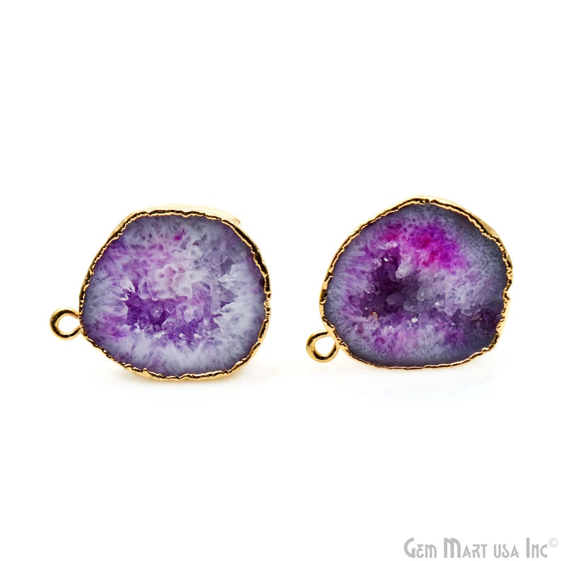 DIY Agate Slice Geode Druzy 21x18mm Gold Edged Loop Connector Studs Earrings