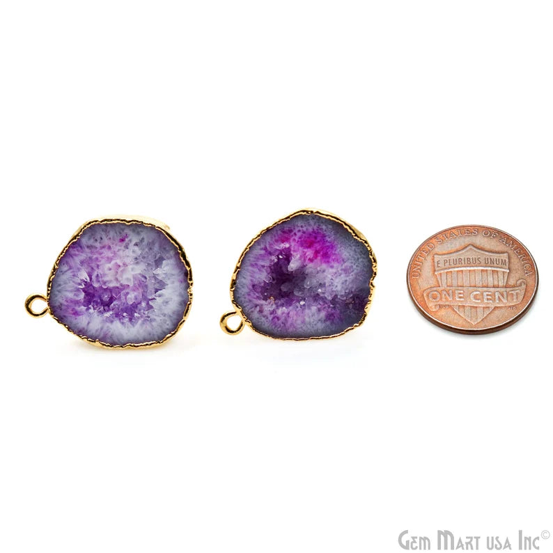 DIY Agate Slice Geode Druzy 21x18mm Gold Edged Loop Connector Studs Earrings